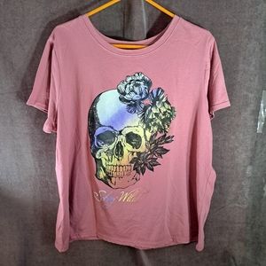 The Pink Closet "Stay Wild" Floral Ombre Grinning Skull Graphic Tee VG 3X
